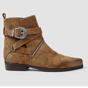 All Saints Tejus tan brown suede Western ankle boots with silver hardware EU 36